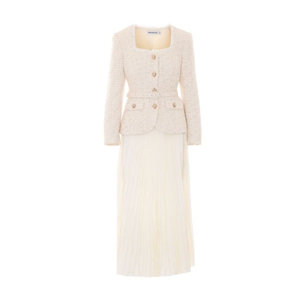 Self Portrait Women Tailored Boucle' And Chiffon Midi Dress